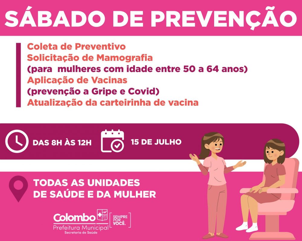 Sabado Saude 1000X800 1 Saúde Promove Coleta De Preventivo E Solicitações De Mamografias Neste Sábado (15)